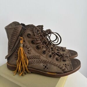 A.S. 98 Olive Leather Lace-Up Sandals